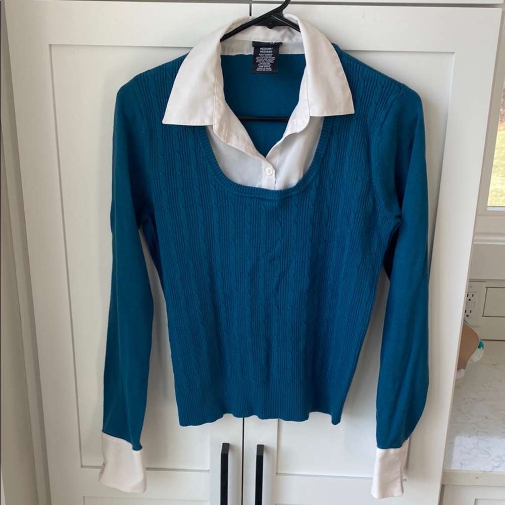 Teal Sweater with White Collar